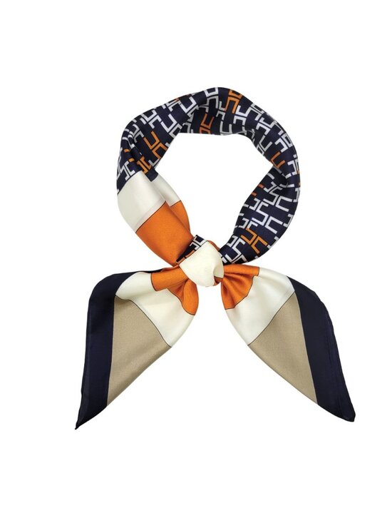 ❤️Elegant Luxury Bandana Square Scarf Silky Satin Soft ORANGE BLUE Geometric New - Picture 6 of 9